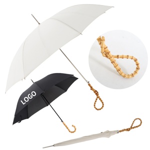 Custom Logo Bamboo Handle Fiberglass Frame All-Season Automatic Open 23 25 Inch Waterproof Straight <b>Umbrella</b> for Travel Business - Product Image 1