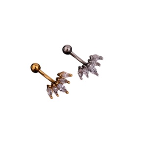 Pendientes de acero inoxidable con circonita, tipo piercing de moda, con varilla curva en espiral para la oreja y arete de ceja tipo push-pin - Product Image 1