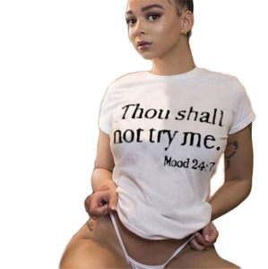 Camiseta Blanca de Poliéster para Mujer G5098, con Estampado de Letras a la Moda, Personalizable, Transpirable, Casual, de Manga Corta y Color Liso - Product Image 1