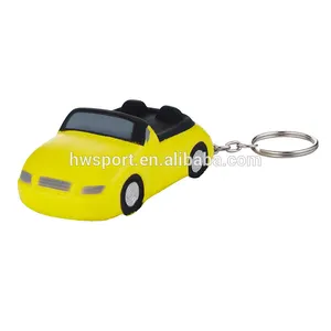 Hot selling pu foam racing car shaped anti stress ball keychains promotional car shaped key rings gifts