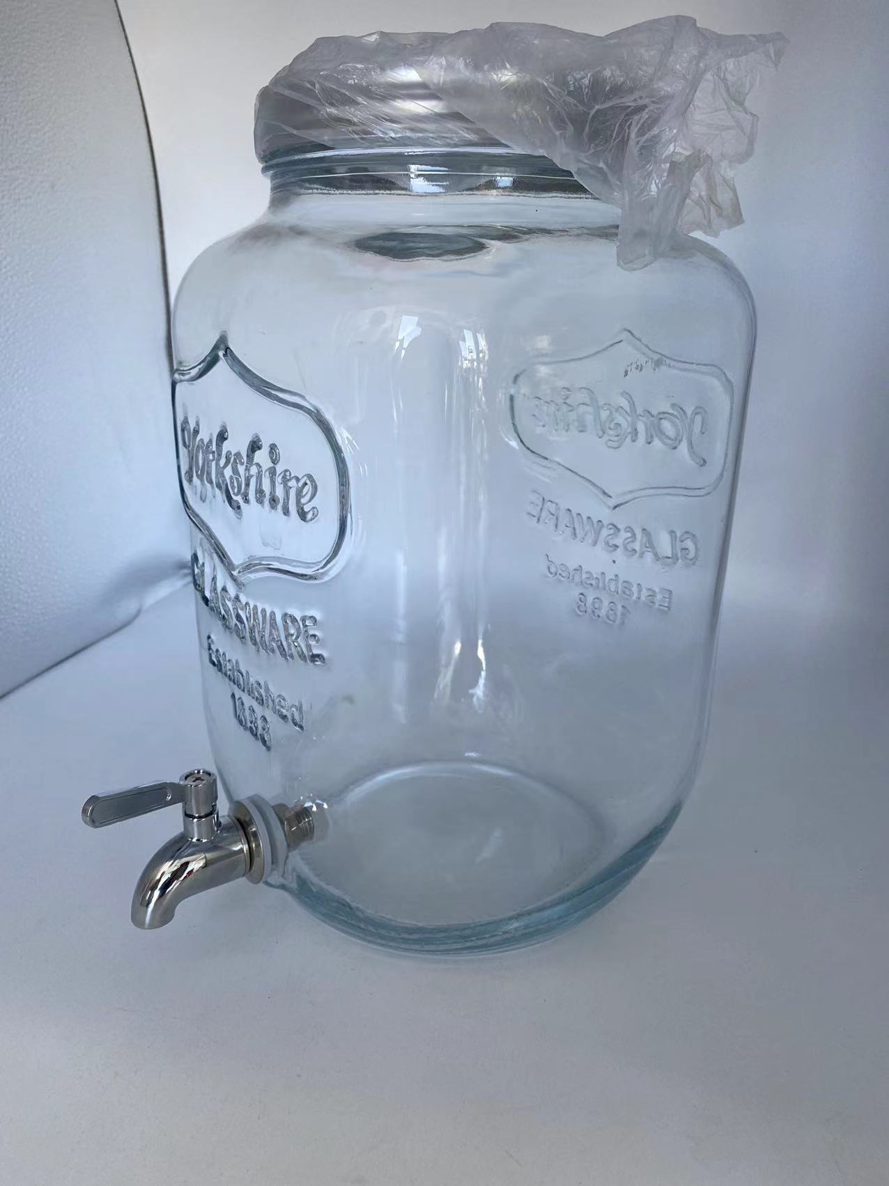 2 gallon Glass Single Mason Jar Beverage Drink Dispenser With Leak Free Spigot, Clear