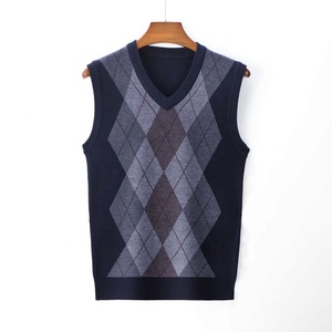 Casual Custom <strong>Argyll</strong> Men's Knitted <strong>Sweater</strong> <strong>Vest</strong> Wool Dark Blue Sleeveless Jacquard Knitted <strong>Sweater</strong> <strong>Vest</strong> for Men - Product Image 1