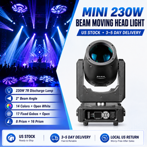Luz Móvil de Cabeza Beam 7R de 230W, Mini DMX512 16CH 540, desde Almacén de EE. UU. °   Panel de 14 Colores y <span class=keywords><strong>13</strong></span> Gobos para Escenarios, Conciertos, Clubes y Teatros - Product Image 1