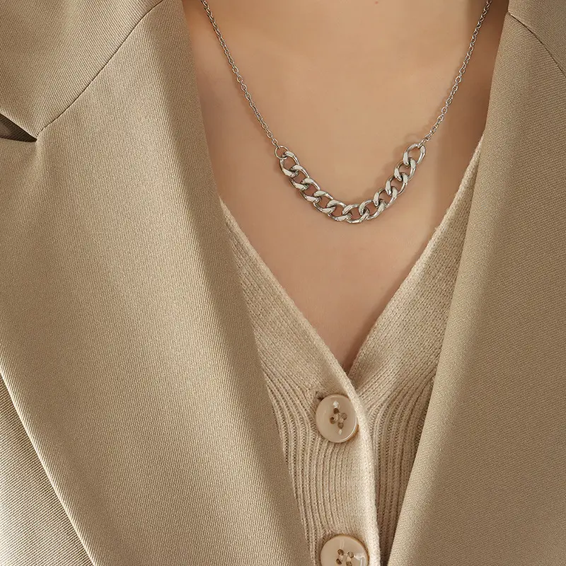 Retro Trendy Girls Thick Stainless Steel Chain Necklace Gold 18k Titanium Steel Jewelry Women