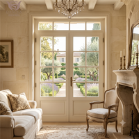 Porte battante classique française en bois massif DM-68, double vitrage, écran en acier inoxydable, isolation thermique, sur mesure pour salon