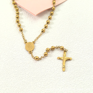 Collar con Colgante de Cruz de Acero de Titanio Dorado al por Mayor, <span class=keywords><strong>Cadena</strong></span> de Cuentas de Acero de Titanio, Joyería de Moda para Clavícula - Product Image 5
