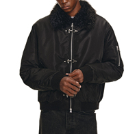 Veste bomber de pilote en nylon isolé, coupe oversize, coupe-vent, durable, style techwear, avec col en fourrure et boucle à pression personnalisée