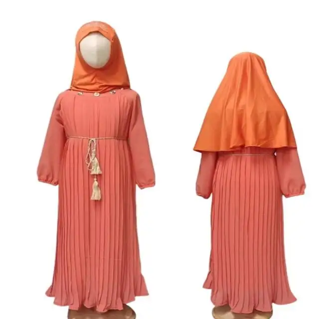 Traditionele Islamitische Etnische Kleding Meisjes Chiffon Katoenen Kids Stijl Abaya Hijab Jurk Voor Meisjes Bescheiden Khimar Abaya