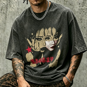 เสื้อยืดโอเวอร์ไซส์ลายกราฟิกสไตล์วินเทจสำหรับผู้ชาย ผ้าฝ้าย คอกลม แขนสั้น สตรีทแวร์ - Product Image 1