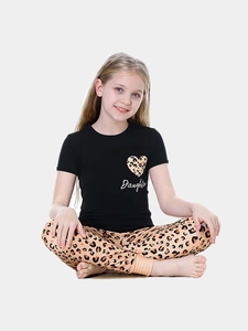 Mamma e io pigiama ragazze lettera e cuore leopardato stampa Tee & Pants mamma e Me pij Set pigiama Set da donna - Product Image 6