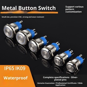 Kim loại khắc Nút chuyển đổi tự khóa tự đặt lại với ánh sáng mà không cần ánh sáng 16/19/<span class=keywords><strong>22mm</strong></span> nút không thấm nước - Product Image 5