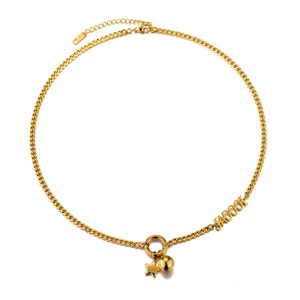 Collar de bola con estrella de cinco puntas de geometría sólida para mujer, cadena de acero de titanio con cierre, regalos para fiestas de acero inoxidable. - Product Image 1