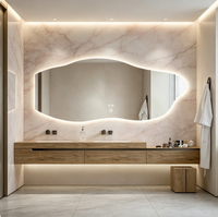 Miroir de salle de bain intelligent LED de luxe de forme irrégulière, miroir de vanité intelligent anti-buée, OEM ODM pour projets de villas et d'hôtels