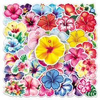 Autocollants personnalisés découpés sur mesure, 50 feuilles, fleurs d'hibiscus tropicales vibrantes, autocollants décoratifs personnalisés pour coque de téléphone, décoration de cadeaux