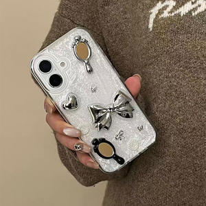 Custodia per Cellulare in TPU di Lusso con Fiocco e Glitter per <span class=keywords><strong>iPhone</strong></span> 17 ProMax, Stile Coreano Ins, Antiurto per <span class=keywords><strong>iPhone</strong></span> 16 15 14 <span class=keywords><strong>Plus</strong></span> - Product Image 1