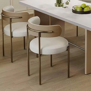 Silla de Comedor Moderna de Lujo VL, Tapizada en Tela Blanca con Patas de Acero Inoxidable y Respaldo de Lana Bouclé, para Hogar, Cafetería o Comedor - Product Image 2
