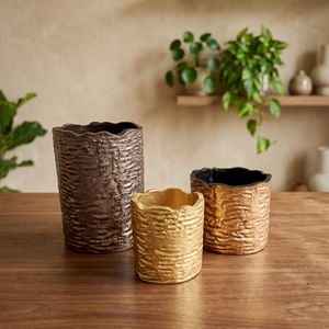 Juego de Jarrones Modernos de Aluminio con Textura Dorada, Jarrones Cilíndricos para Flores, Piezas Decorativas con Borde Agrietado para el Hogar, Oficina, Navidad - Product Image 3