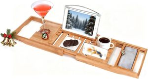 Plateau de bain <span class=keywords><strong>pliable</strong></span> en bambou avec pieds repliables, support extensible en bois pour <span class=keywords><strong>baignoire</strong></span>, table d'organisation pour lit et bain, cadeau idéal pour la lecture - Product Image 2