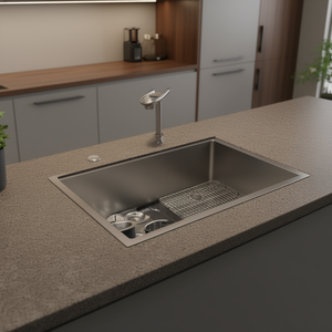 Fregadero de cocina empotrable de acero inoxidable de un solo tazón de 30 pulgadas con rejilla inferior y colador de cesta de tres orificios - Product Image 2