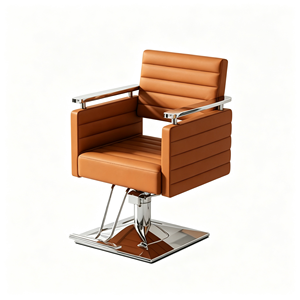 Sillón de Peluquería Moderno de Cuero Rosa, Silla de Barbería de Lujo con Base Cuadrada Ajustable para Mujeres - Product Image 6