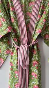 Indian Handmade Boho <b>Lightweight</b> Bathrobe Floral Cotton Kimono with Block Print <b>Dressing</b> <b>Gown</b> Soft Cotton Loungewear ODM Supply - Product Image 5