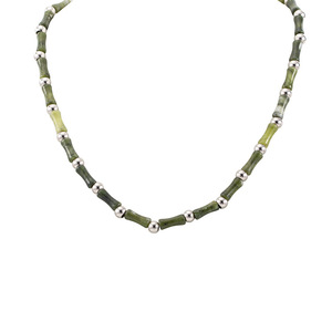 สร้อยคอลูกปัดไม้ไผ่หยกเทียมสีเขียว สร้อยคอไทเทเนียมสตีลสำหรับผู้ชาย เครื่องประดับแฟชั่น ดีไซน์เรขาคณิต - Product Image 5