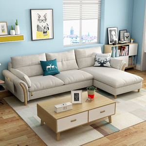 Canapé trois places en coton et lin, style nordique moderne et simple, avec structure en bois massif et housse <span class=keywords><strong>amovible</strong></span> lavable. - Product Image 2