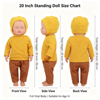 Poupée Reborn de 20 pouces, tête entièrement en vinyle, corps en tissu, poupée nouveau-né réaliste, jouet fait main, cadeau pour enfants, collection