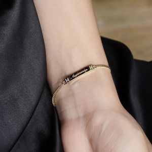 Xinfly Classic <b>Men</b> and Women Pure Solid 18k Gold Custom Fine Jewelry Blank Sideways Engraved Letter Bar Cuban Link Bracelet - Product Image 5