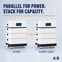 Système de stockage d'énergie tout-en-un empilable AiB 6,5 kW 15,36 kWh LiFePO4 51,2 V 200 A pour la maison, les télécommunications, l'énergie solaire hors réseau, usine OEM