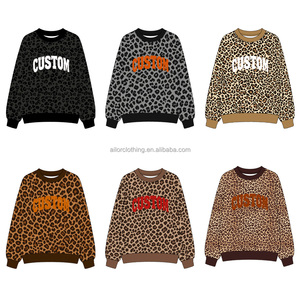 Fabricante de Sudaderas Personalizadas para Niños, Sudadera con Estampado de Leopardo, Hombros Caídos, Manga Larga, Cuello Redondo, para Niñas - Product Image 3
