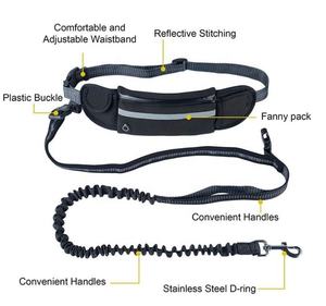 Tali anjing Bungee hitam 45 inci dapat diatur, tali pinggang nilon gaya sederhana saku bebas genggam dengan cetakan Solid - Product Image 4