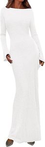 Abito Lungo <span class=keywords><strong>Aderente</strong></span> da Donna Autunno 2025 con Logo Stampabile, Collo <span class=keywords><strong>a</strong></span> O, in Maglia <span class=keywords><strong>a</strong></span> Coste, Formale ed Ecologico - Product Image 4