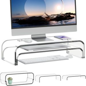 Support de moniteur double en acrylique d'origine, support <span class=keywords><strong>pour</strong></span> ordinateur portable, étagère de rangement multifonctionnelle <span class=keywords><strong>pour</strong></span> <span class=keywords><strong>PC</strong></span> et bureau debout - Product Image 1
