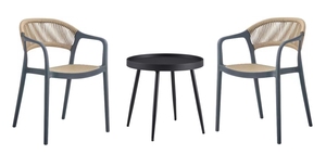 Ensemble de bistrot de loisir 3 pièces Table à café et à manger d'extérieur avec cadre en acier et dossier de siège en corde Ensemble de table de chaise supérieure en PP bon marché - Product Image 2