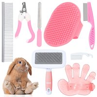 Kit de toilettage pour animaux de compagnie en acier inoxydable - Ensemble de 8 pièces avec peigne anti-puces, brosse de bain, gant, brosse de démêlage pour le soin des animaux