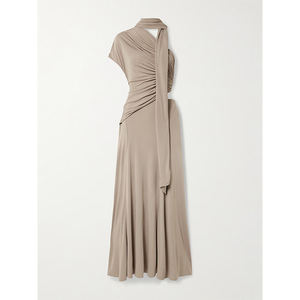 فستان شيفون طويل فضفاض وأنيق ومثير، بظهر نصف مكشوف وأكتاف عارية وفتحة عنق عميقة وكشكشة - Product Image 3