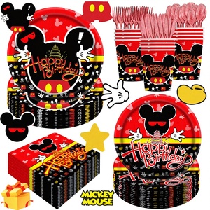 Perlengkapan Pesta Ulang Tahun Anak Bertema <span class=keywords><strong>Mickey</strong></span> Baru, Plastik Sekali Pakai, Dekoratif, Nampan, Gelas, Spanduk, Hiasan Gantung, Gaya Eropa - Product Image 1