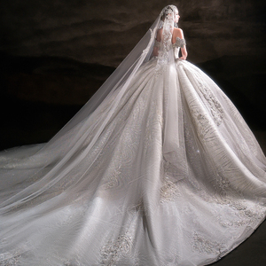 Robe de mariée moderne LSHT114 en ivoire royal à col montant, longue, en dentelle florale avec appliques de cristaux, pour femme, idéale pour les fêtes - Product Image 2