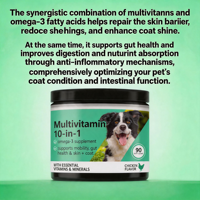 Complément multivitaminé Omega-3 à mâcher pour chiens 10-en-1, 90 comprimés savoureux, favorise la mobilité, la santé intestinale, la peau et le pelage, formule saveur poulet