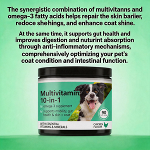 Masticables Multivitamínicos Omega-3 para Perros 10 en 1, 90 Masticables Deliciosos, Favorecen la Movilidad, la Salud Intestinal y el Pelaje, Fórmula con Sabor a Pollo - Product Image 3