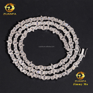 Nieuw ontwerp unieke elegante stijl klauwsetting 4mm omgekeerde 925 massief zilver rhodium plated VVS <span class=keywords><strong>Moissanite</strong></span> peer tennis ketting - Product Image 3