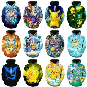 Cartoon Animation Japanese Streetwear Harajuku Anime Print Hoodies Sudaderas Con Capucha Para Hombre Pikachu Hoodie