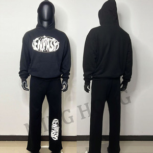 Custom Puff Print Heavyweight Fleece Cropped Hoodie And <b>Sweatpants</b> <b>Sets</b> Men's Tracksuit - Product Image 3