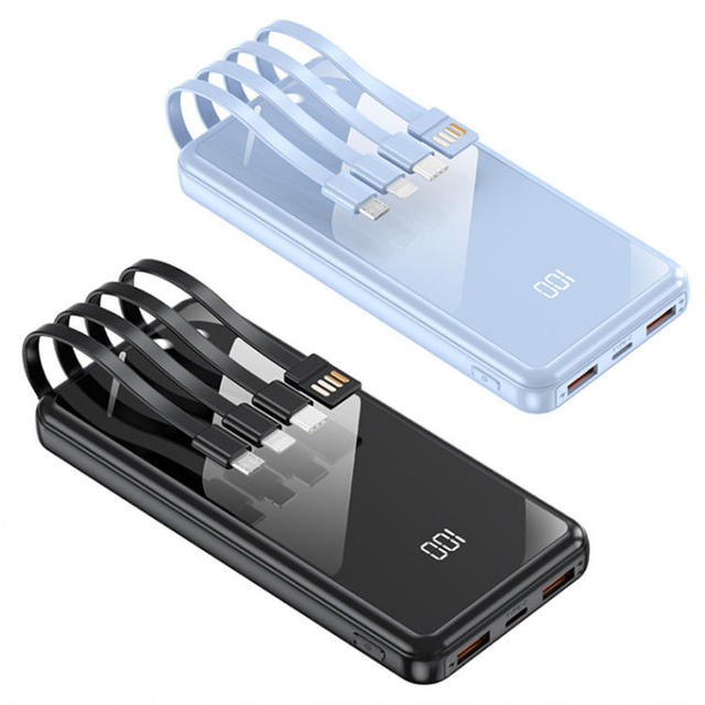 Competitive Price Ultra-thin Mini Portable 10000mAh Power Bank With LED Lighting And Built-in Four Wire 10000mAh Power Bank