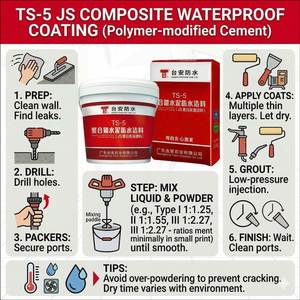 Revêtement imperméable composite JS à deux composants, peinture imperméable à base de polymère et de ciment - Product Image 5