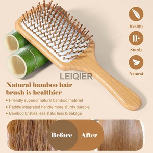 Custom logo <b>Hair</b> <b>Brush</b>-Natural Wooden <b>Bamboo</b> <b>Brush</b> and Detangle Tail Comb Tool Paddle Hairbrush Scalp Massage Comb for Women - Product Image 4