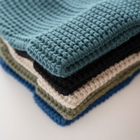 Gorros de Punto Lisos de Invierno, Tejido Waffle, 100% Algodón, para Adultos, Circunferencia de Cabeza 48-50cm, Longitud Media