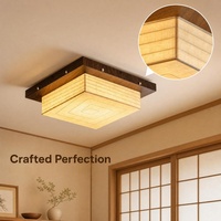 Plafonnier en bois style japonais Wabi Sabi, abat-jour en papier de riz, style asiatique, carré, éclairage de plafond pour la maison