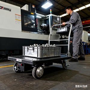 2025 नए भारी शुल्क इलेक्ट्रिक चार पहिया स्टील प्लास्टिक प्लेटफॉर्म ट्रक 300 किलोग्राम ओएम कार्गो ट्रॉली - Product Image 2